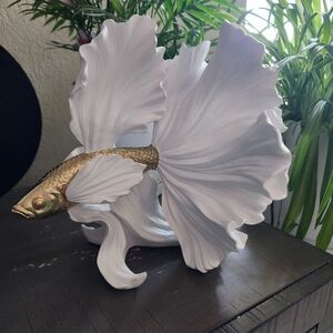 Betta Fish White Gold Sculpture Figurine